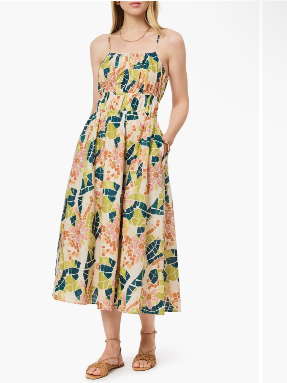 SCOTCH & SODA Floral Gathered A-Line Cotton SundressSleeveless Mosaic SZ S NWOT